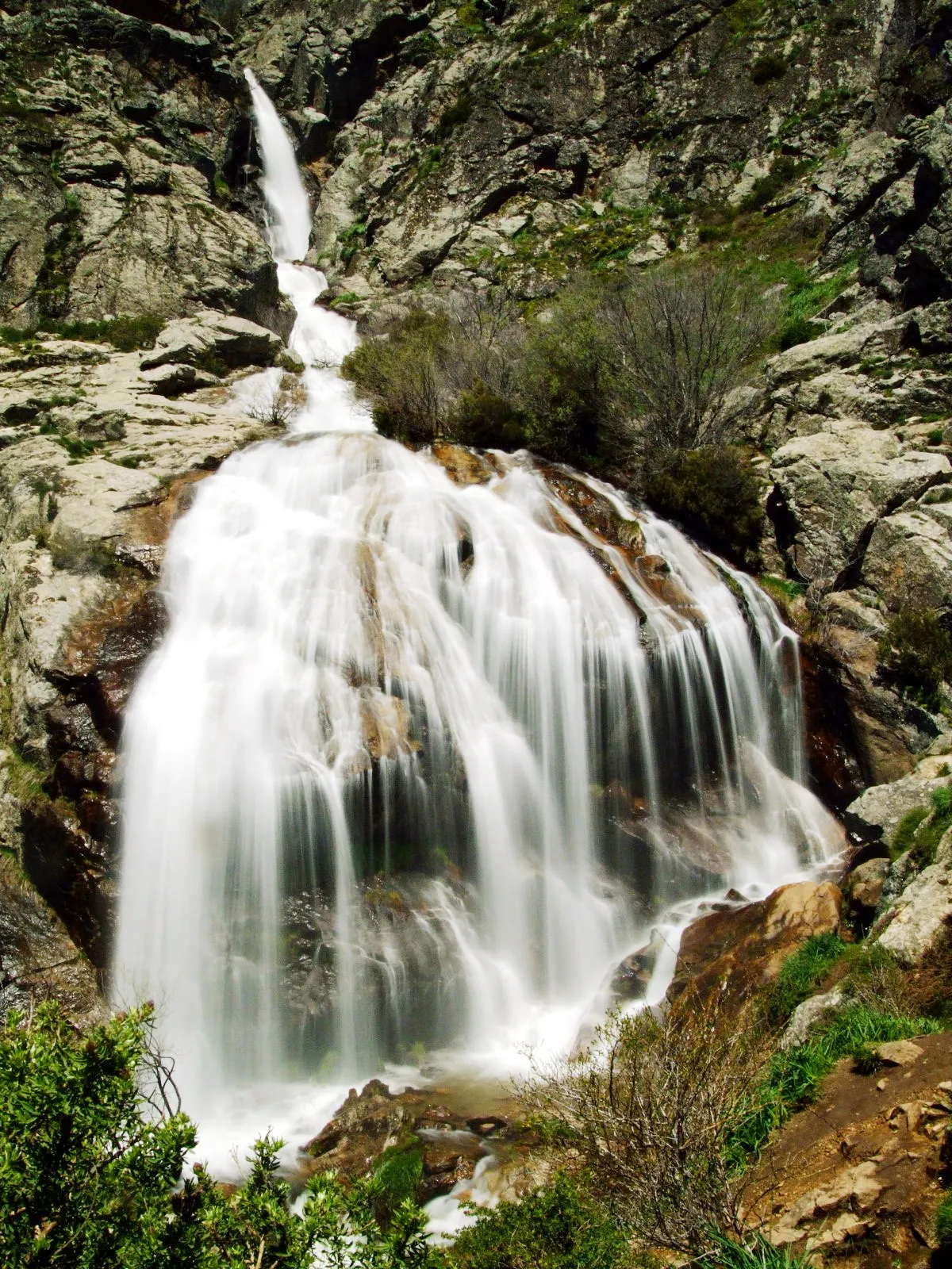 La chorrera de los Litueros cayendo por la pared de roca entre vegetación